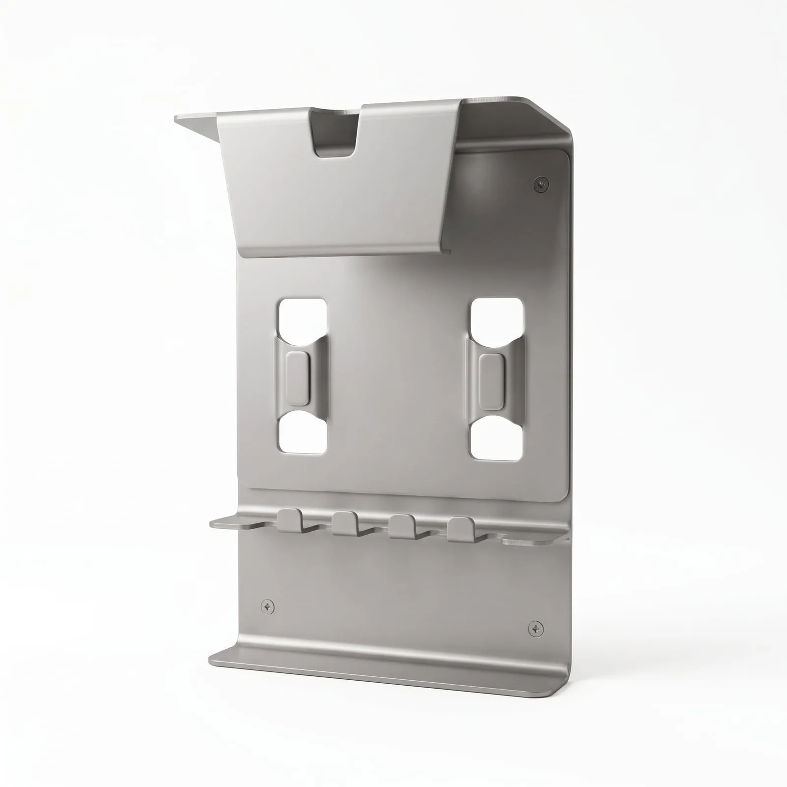 Bike wall dock as laser cut and bent, in bare steel before powder coating