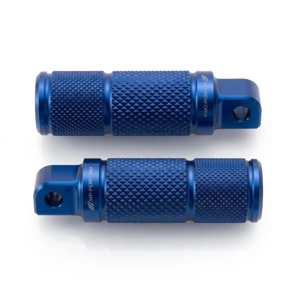 Pair of knurled billet aluminum footpegs, anodized blue