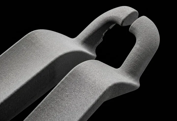 Close-up of the printed bar’s grips, showing the fine grain of the Multi Jet Fusion surface
