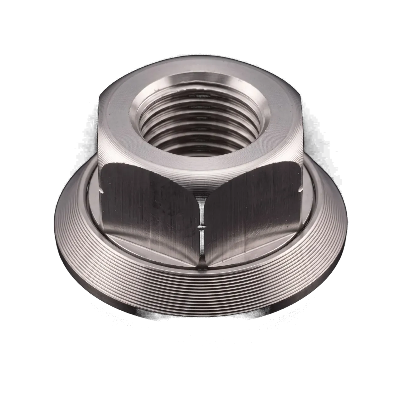 Una tuerca con brida de aluminio torneada en CNC