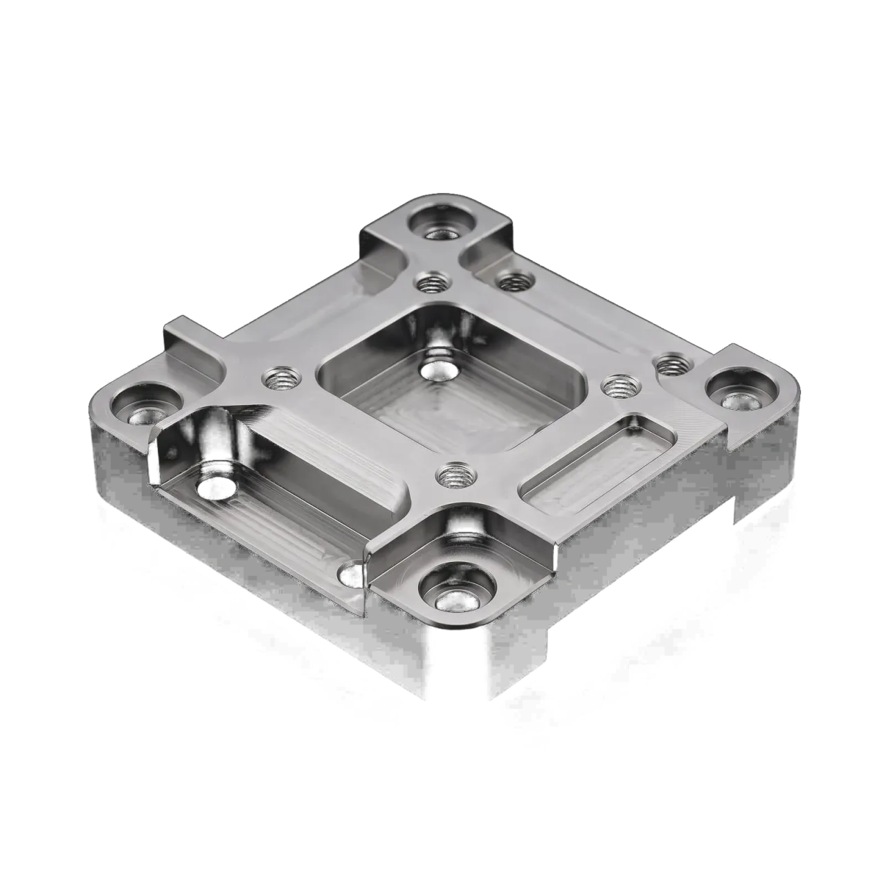 CNC-milled aluminum mounting plate, as machined