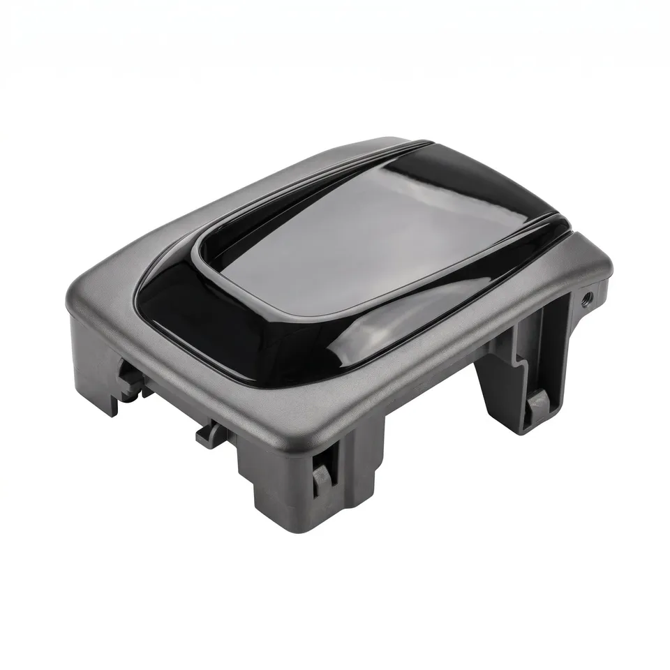 An injection-molded black housing with a glossy trim